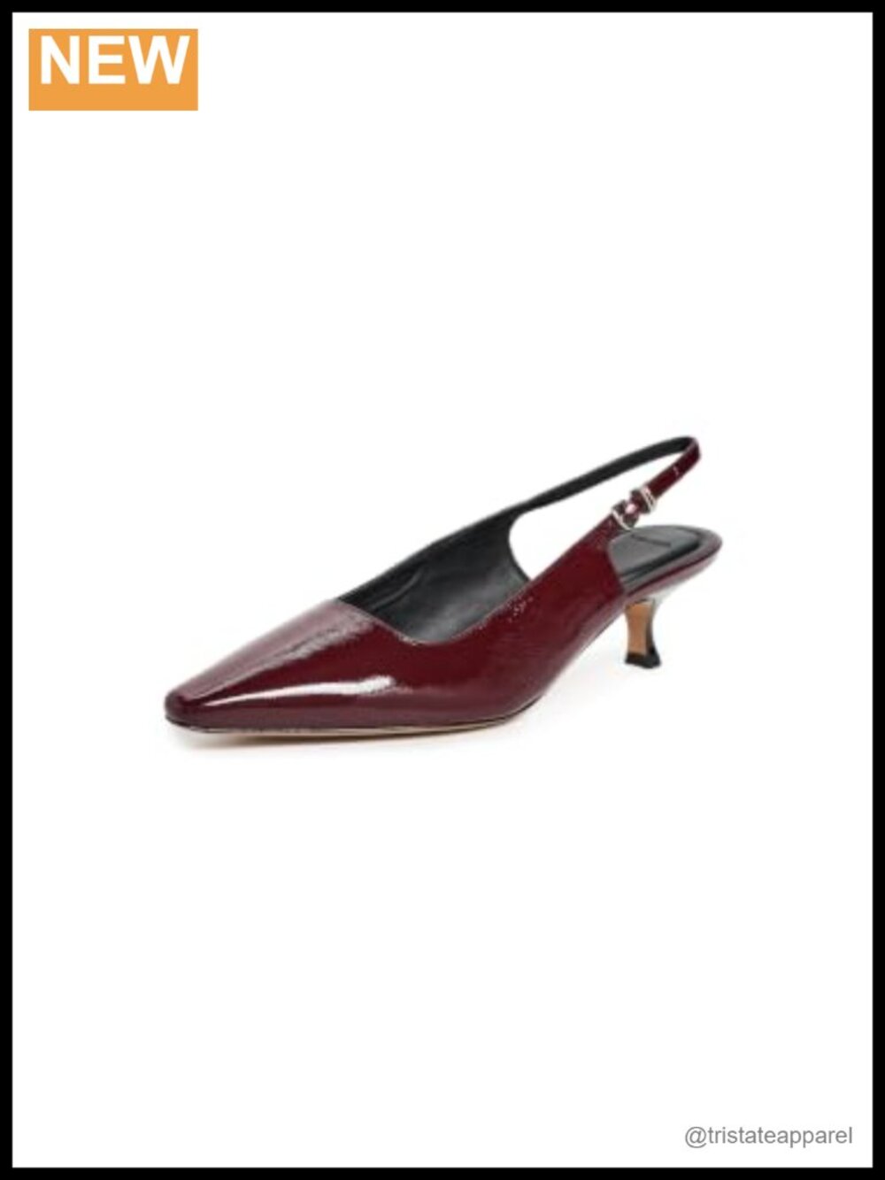 Pebbled Patent Leather Slingback Kitten Heels Pointed Toe Buckle Ankle Strap